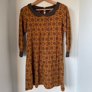 Orla Kiely for Uniqlo brown dress with Peter Pan collar, size XS